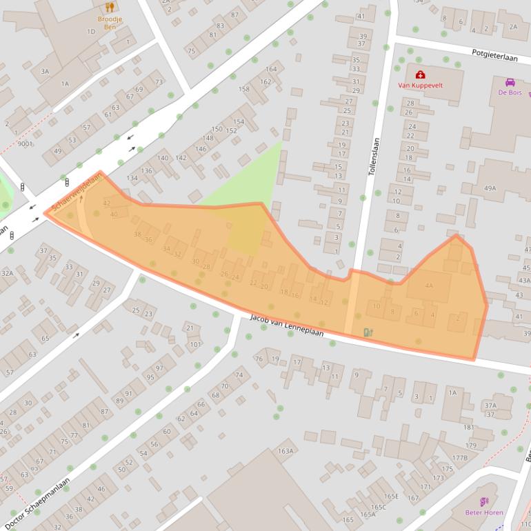 Kaart van postcodegebied 3702GR.