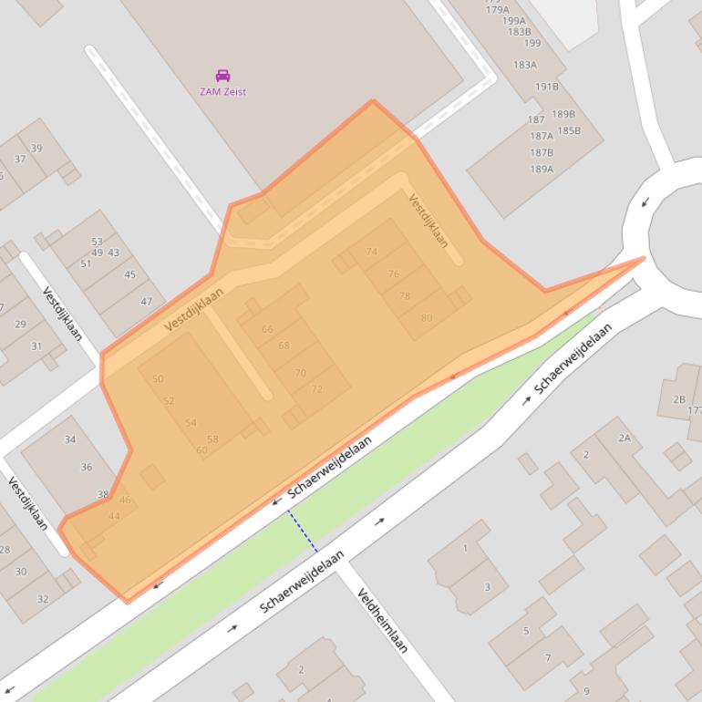 Kaart van postcodegebied 3702TM.