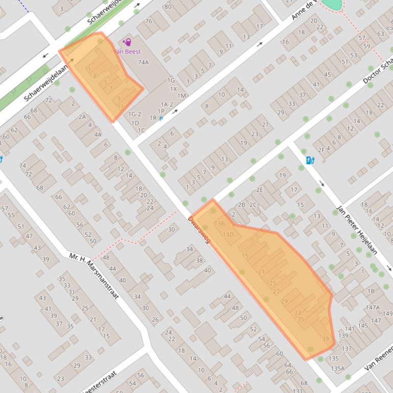 Kaart van postcodegebied 3702XA.