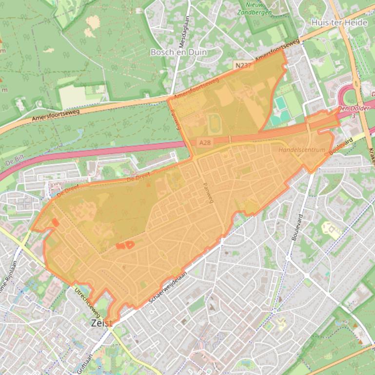 Kaartafbeelding, ingezoomd op postcodegebied 3705.