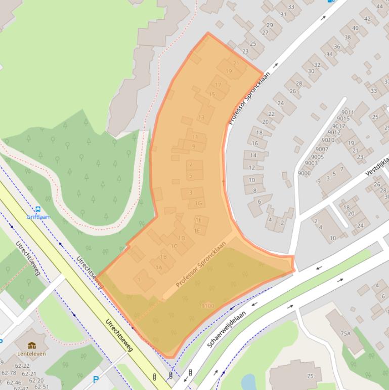 Kaart van postcodegebied 3705AA.