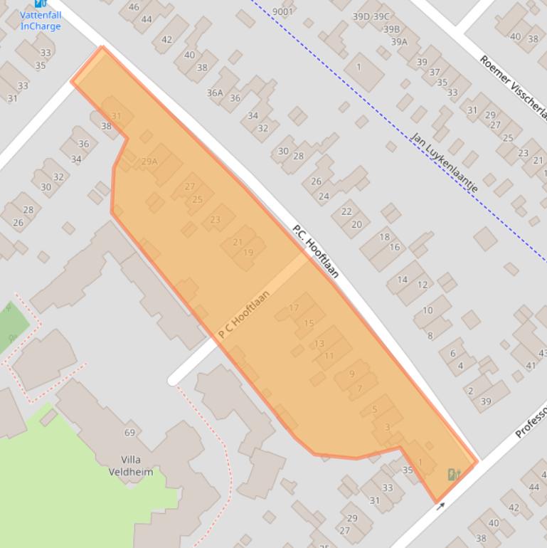 Kaart van postcodegebied 3705AE.