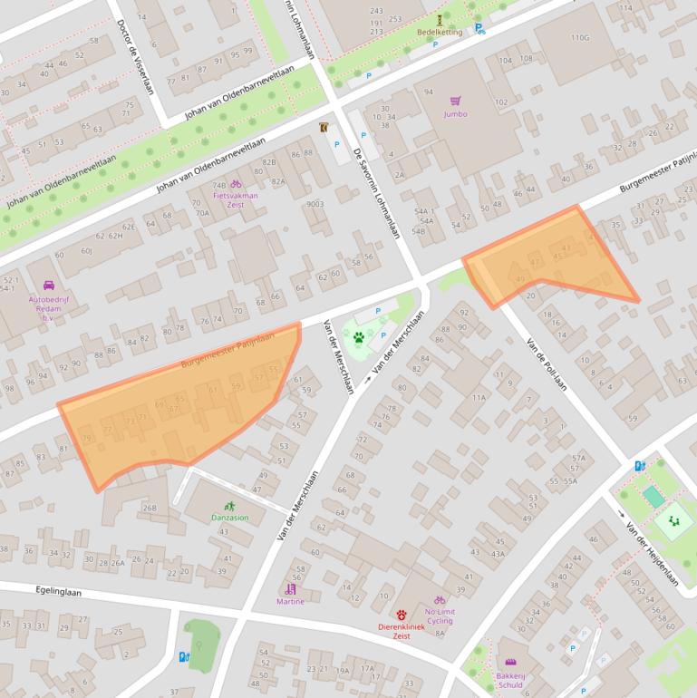 Kaart van postcodegebied 3705CB.