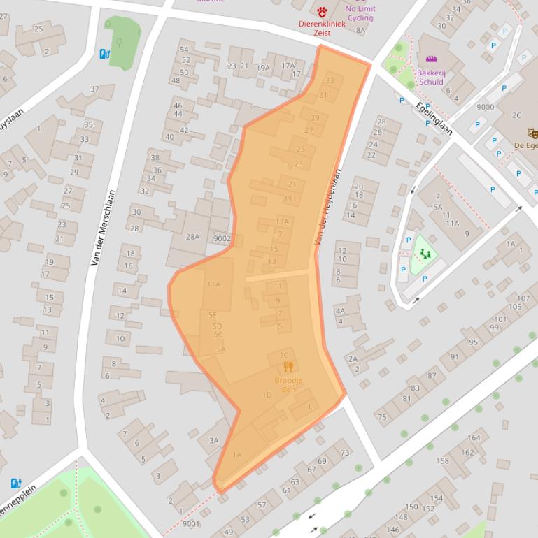 Kaart van postcodegebied 3705EC.