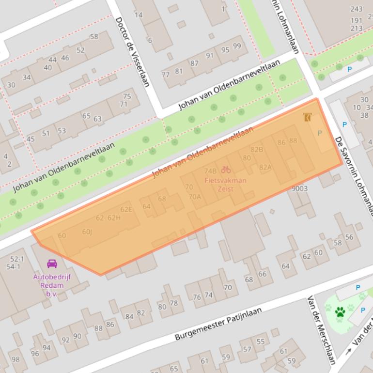 Kaart van postcodegebied 3705HJ.