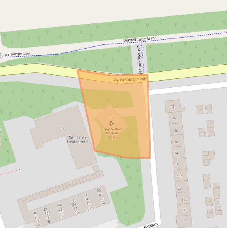 Kaart van postcodegebied 3705RA.