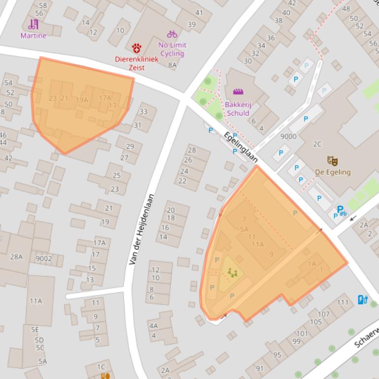 Kaart van postcodegebied 3705TA.