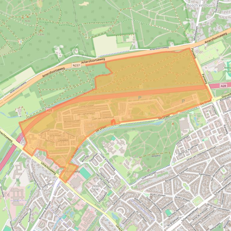 Kaart van postcodegebied 3706.