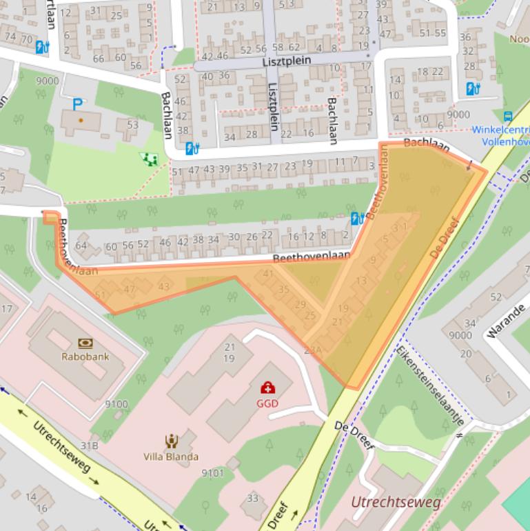 Kaart van postcodegebied 3706BL.