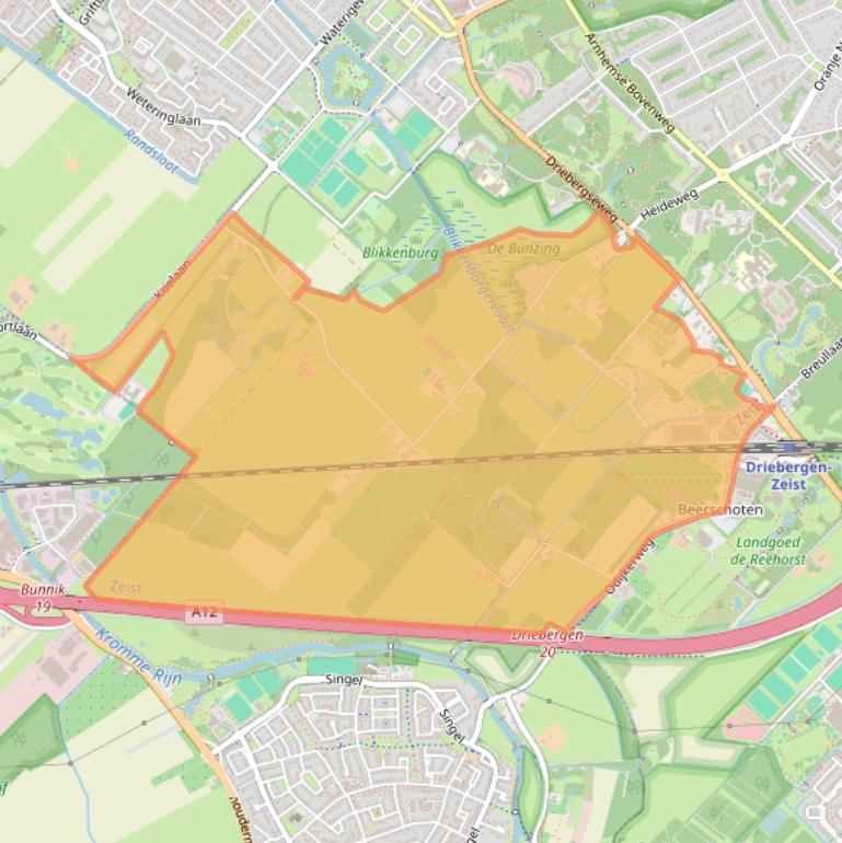Kaart van postcodegebied 3709.