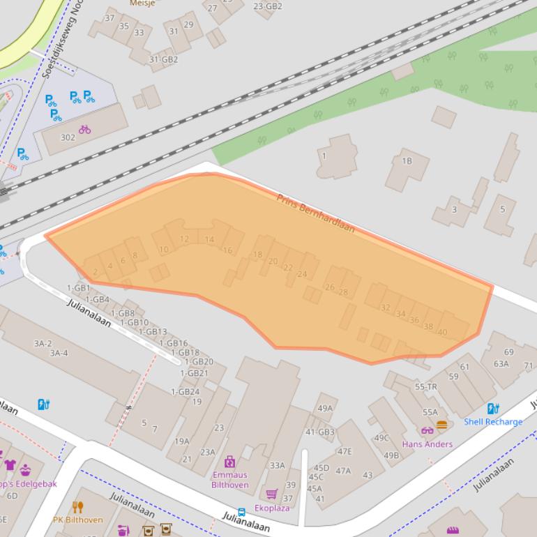 Kaart van postcodegebied 3722AG.