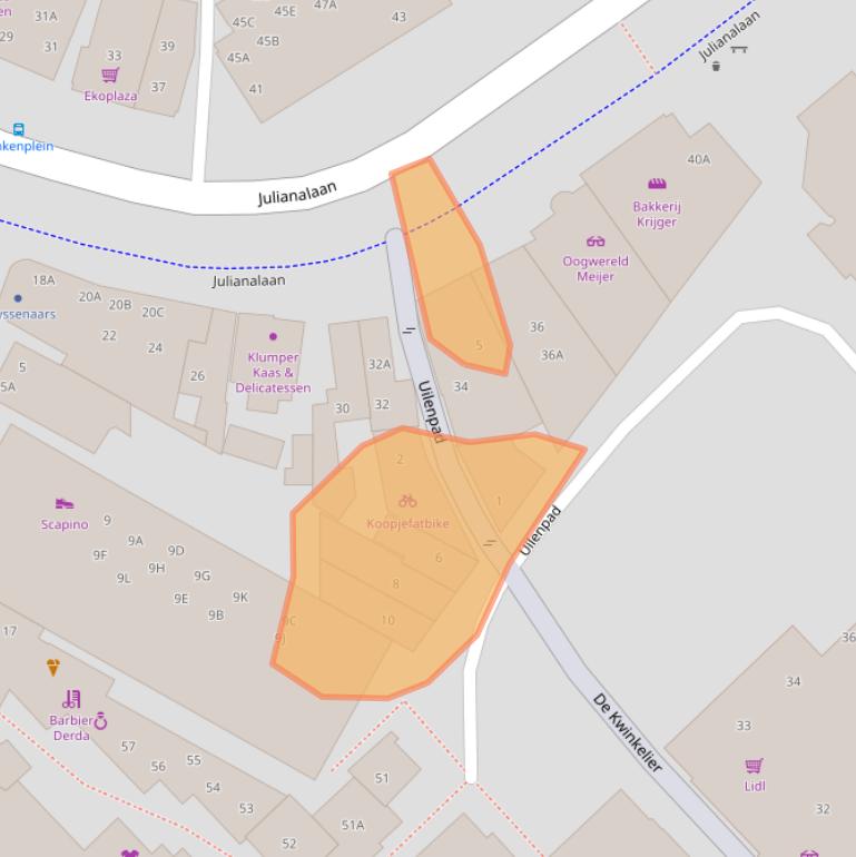 Kaart van postcodegebied 3722AW.