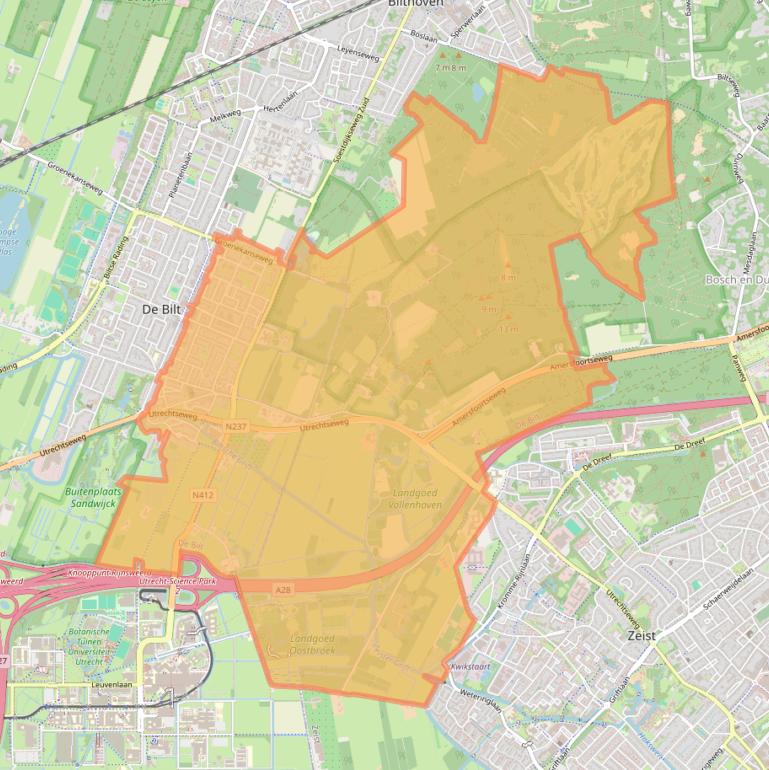Kaart van postcodegebied 3732.