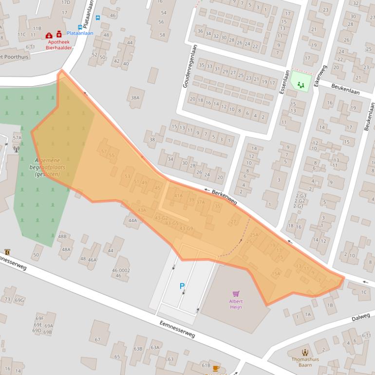 Kaart van postcodegebied 3741BW.