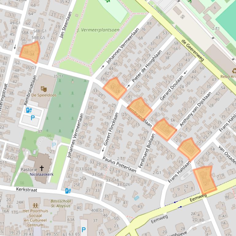 Kaart van postcodegebied 3741TB.