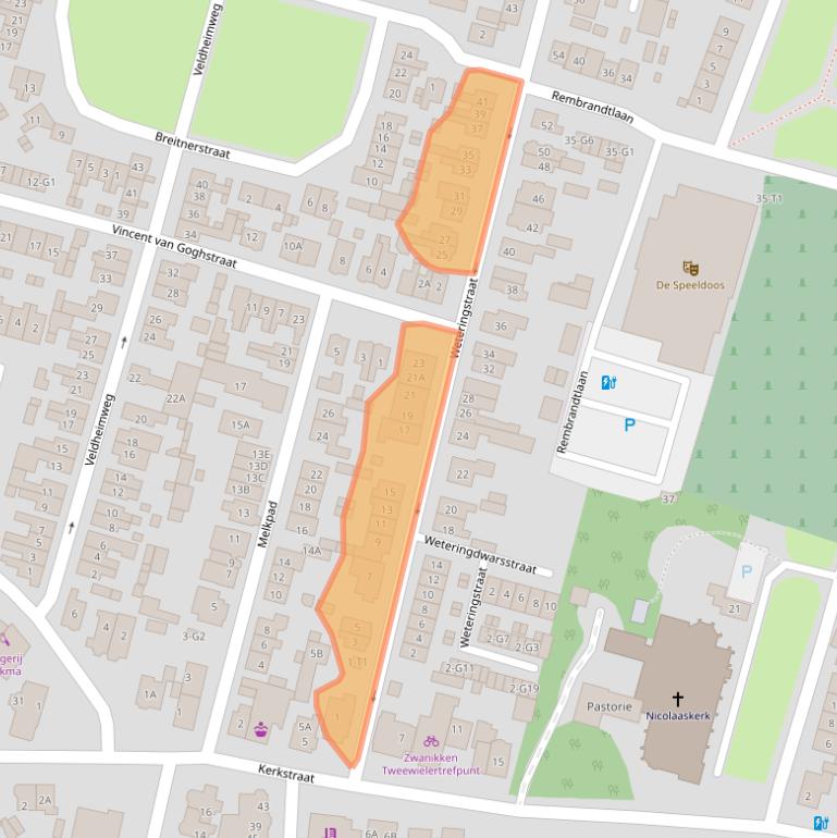 Kaart van postcodegebied 3741TD.