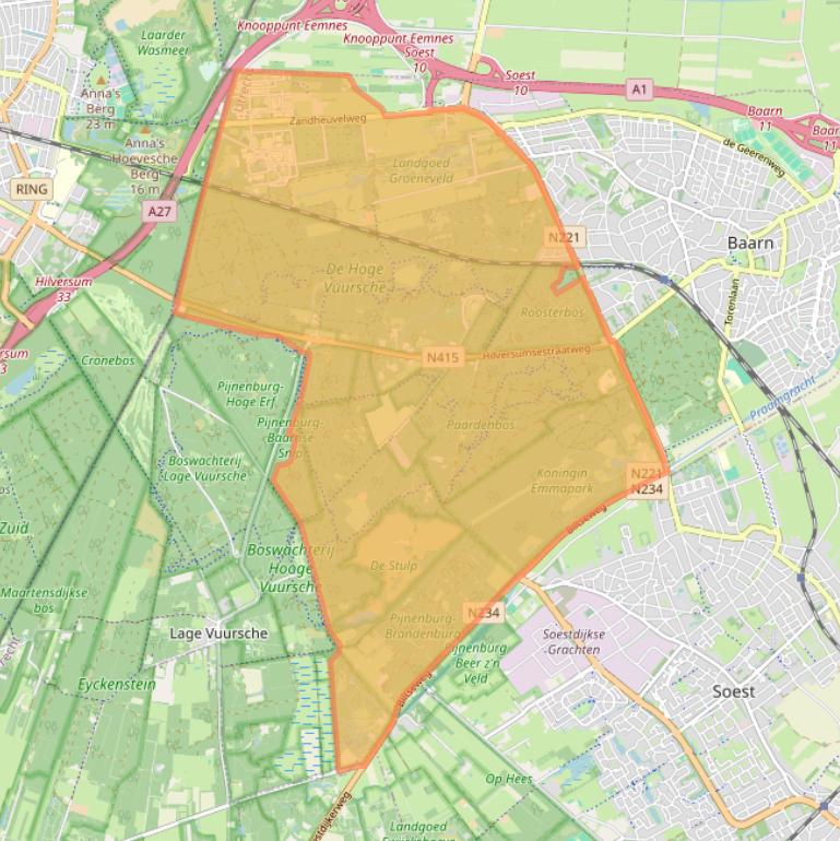 Kaartafbeelding, ingezoomd op postcodegebied 3744.