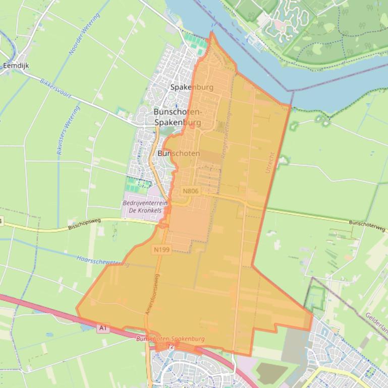 Kaartafbeelding, ingezoomd op postcodegebied 3751.