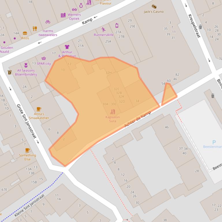 Kaart van postcodegebied 3811JG.