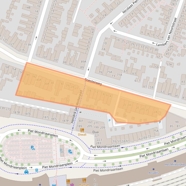 Kaart van postcodegebied 3812BA.