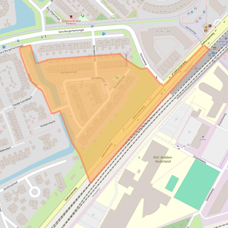 Kaart van postcodegebied 3813ZV.