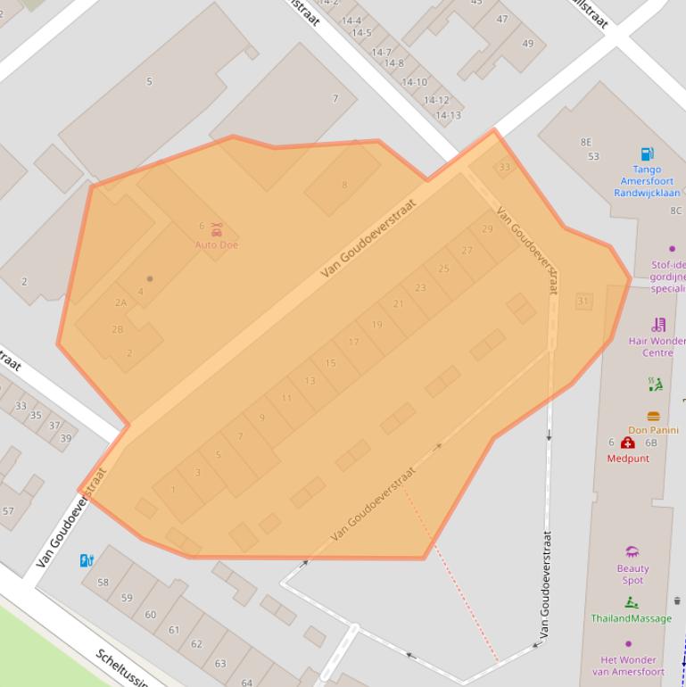 Kaart van postcodegebied 3814BD.