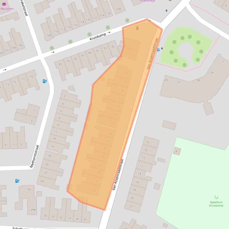 Kaart van postcodegebied 3814BJ.