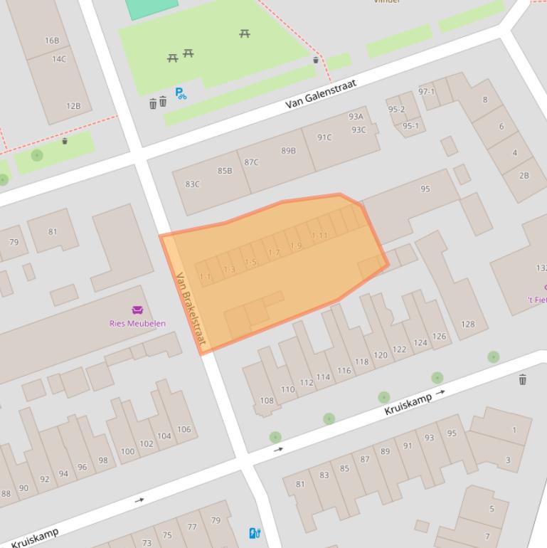 Kaart van postcodegebied 3814RE.