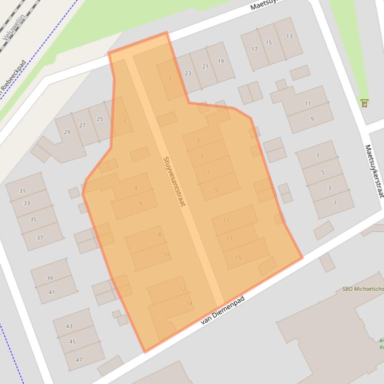 Kaart van postcodegebied 3814RZ.