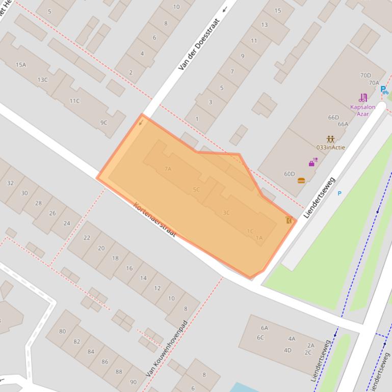 Kaart van postcodegebied 3814TJ.