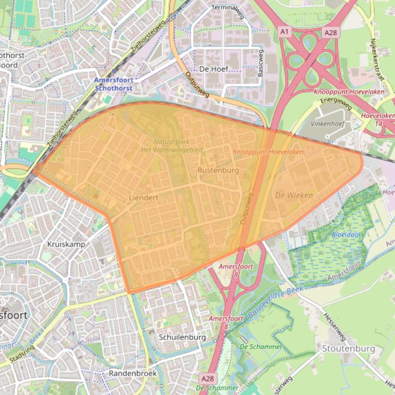 Kaart van postcodegebied 3815.