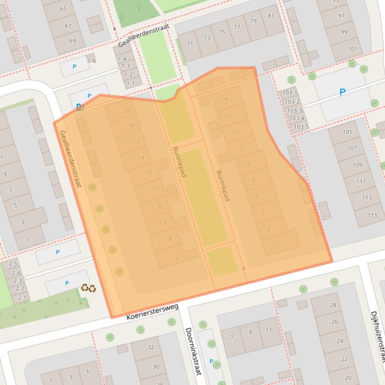 Kaart van postcodegebied 3815NS.