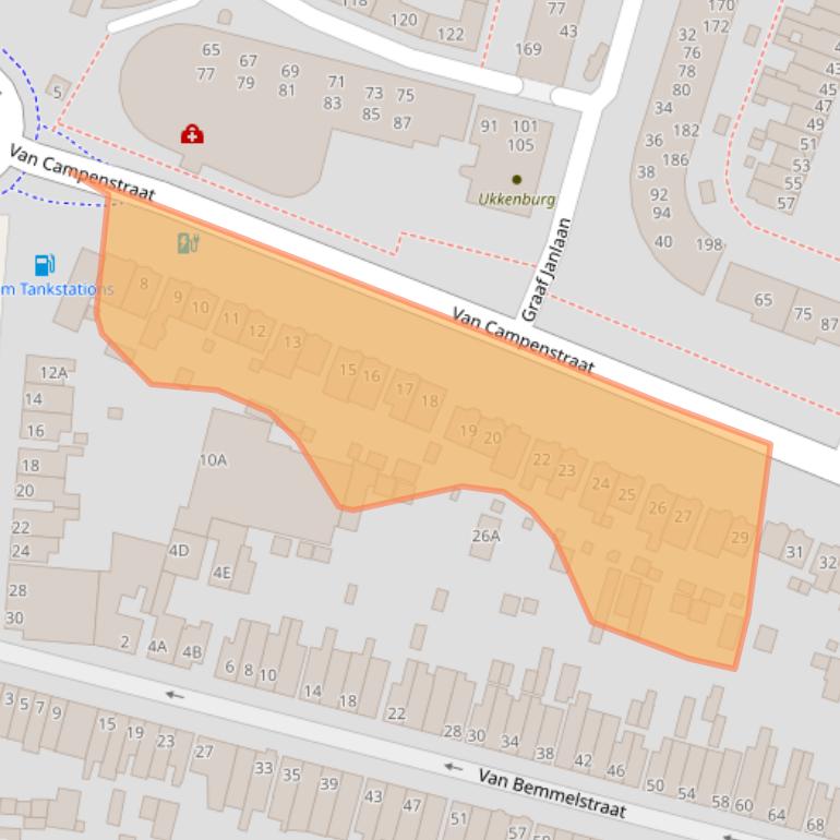 Kaart van postcodegebied 3818BA.