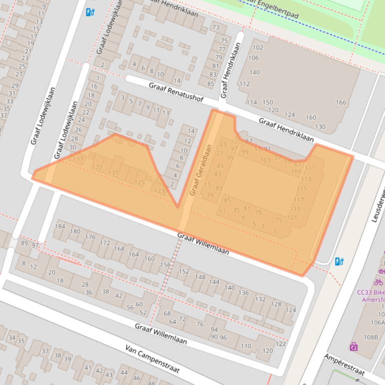 Kaart van postcodegebied 3818DW.