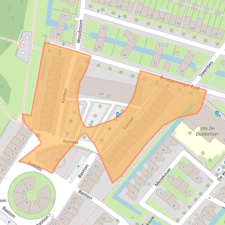 Kaart van postcodegebied 3823BM.