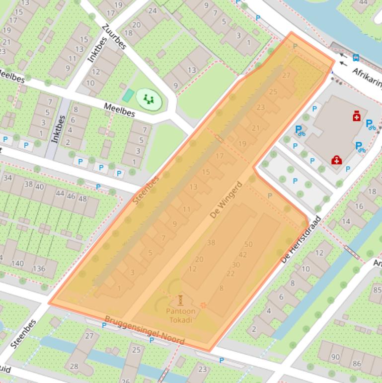 Kaart van postcodegebied 3823CT.