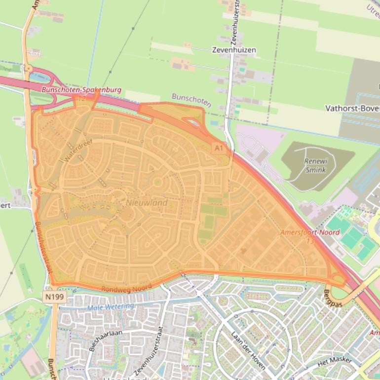 Kaartafbeelding, ingezoomd op postcodegebied 3824.