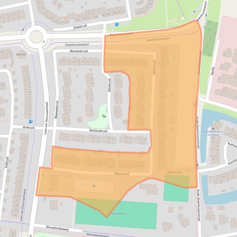 Kaart van postcodegebied 3824ND.