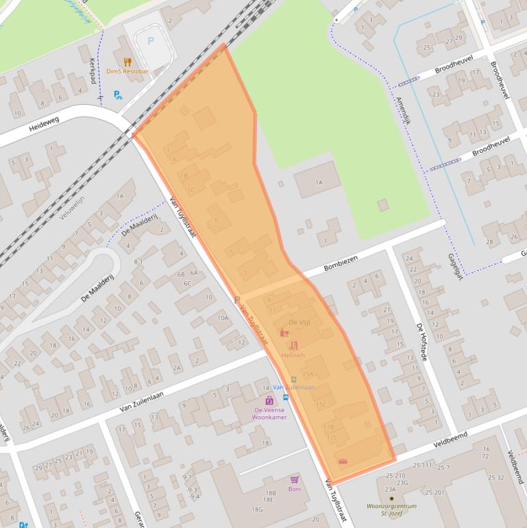 Kaart van postcodegebied 3829AA.
