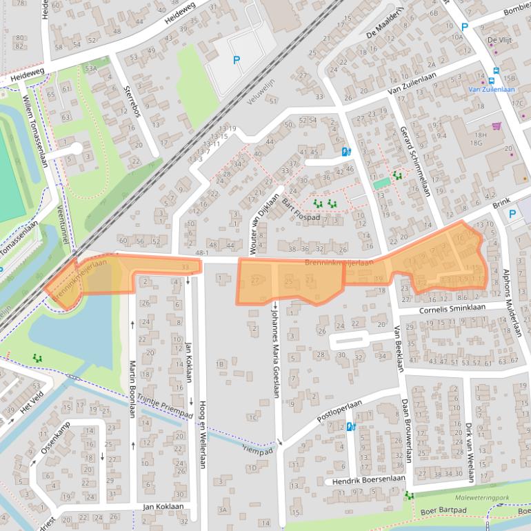 Kaart van postcodegebied 3829AL.