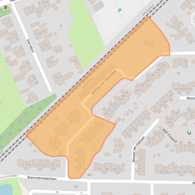 Kaart van postcodegebied 3829BM.