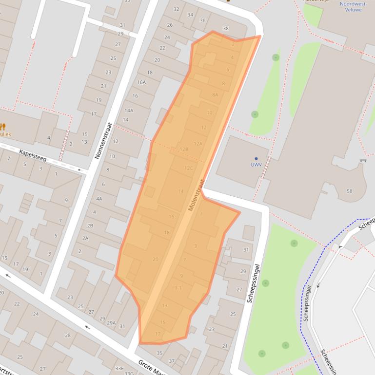 Kaart van postcodegebied 3841AE.