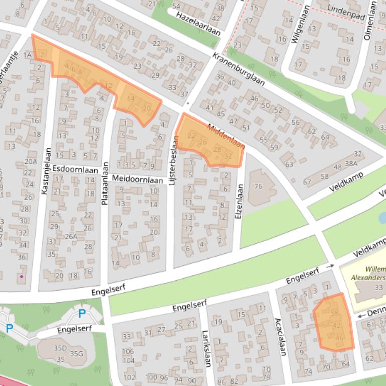 Kaart van postcodegebied 3843BC.