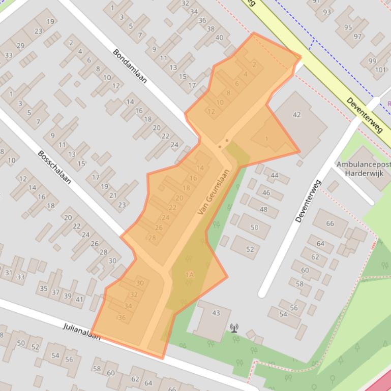 Kaart van postcodegebied 3843CZ.