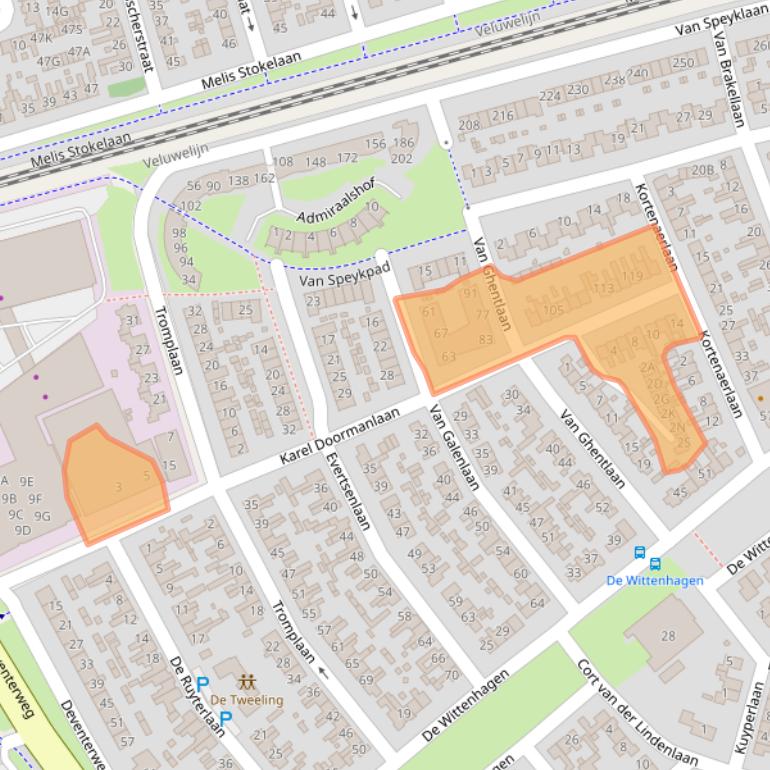 Kaart van postcodegebied 3843EA.