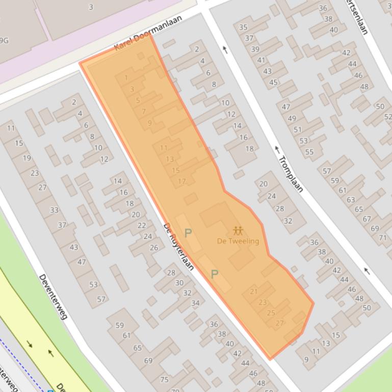 Kaart van postcodegebied 3843EB.