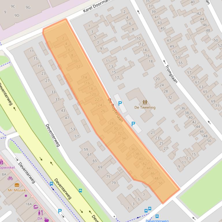 Kaart van postcodegebied 3843EC.