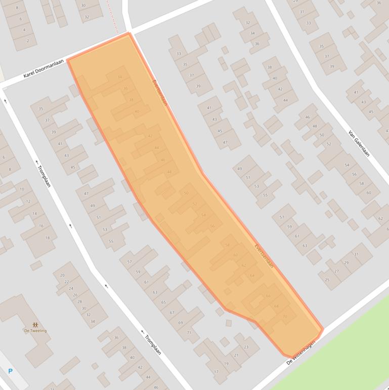 Kaart van postcodegebied 3843EM.