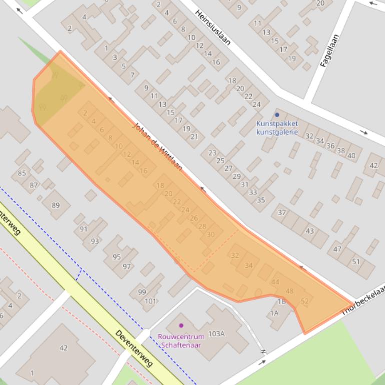 Kaart van postcodegebied 3843WZ.