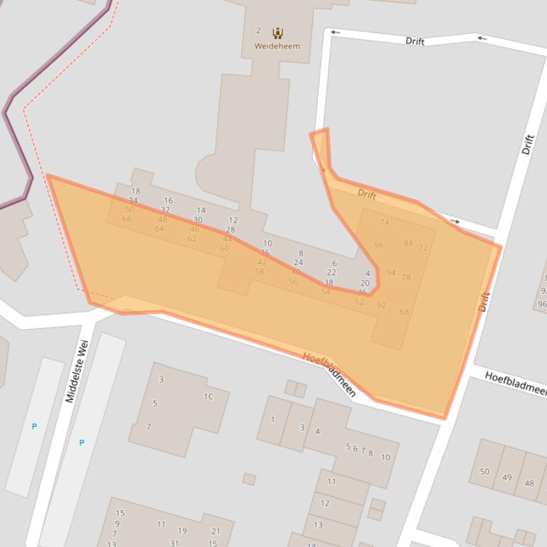 Kaart van postcodegebied 3844JZ.